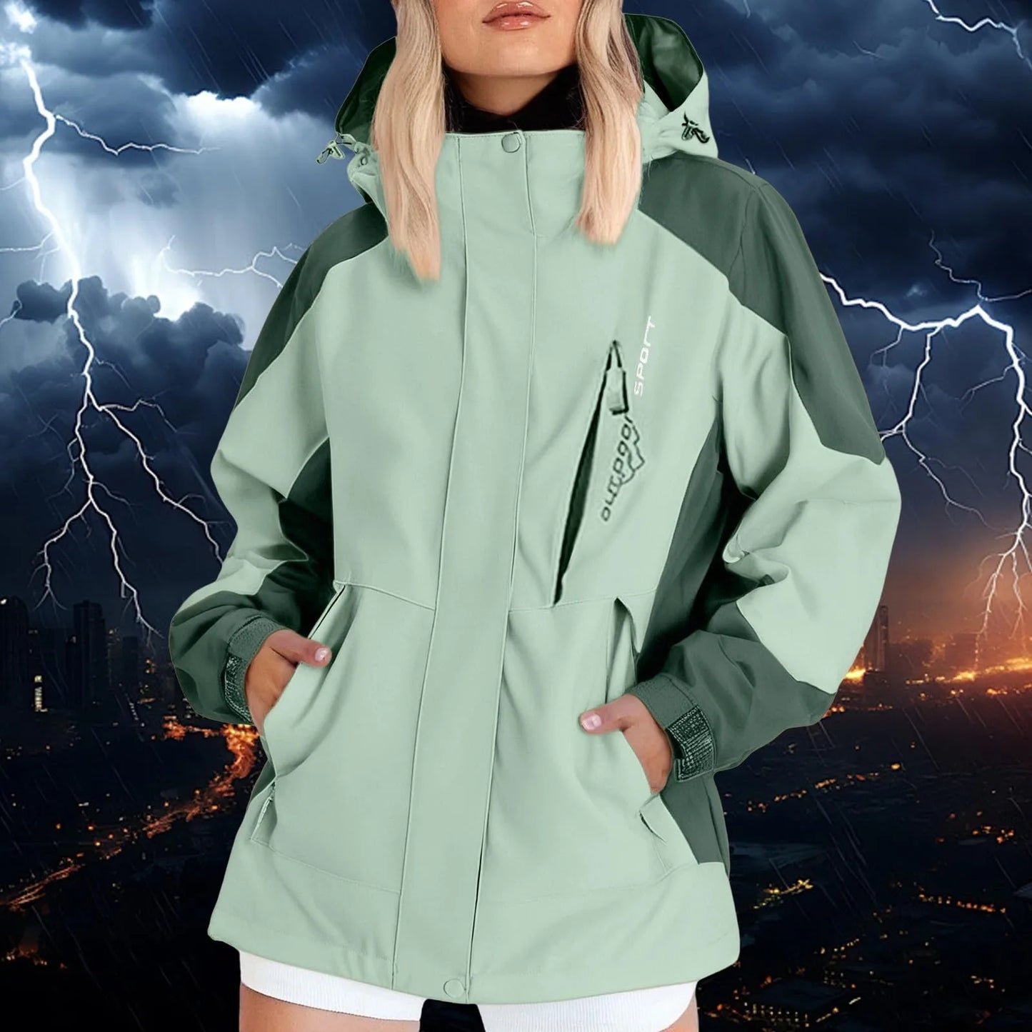 Autumn Women's Fashion Hiking Jacket Long-sleeved Hooded Coat Outdoor Waterproof Windproof Thin Mountaineering Jacket Coat