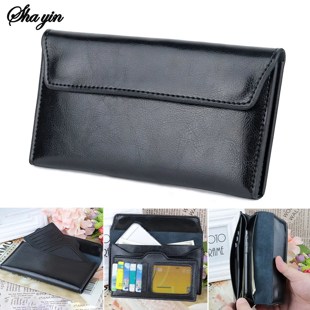 Leather large capacity ultra-thin long wallet, stylish and simple multifunctional handbag, Women Wallet