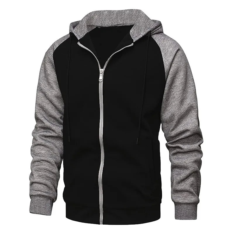 Men's Fleece Lined Zipper Hoodie Casual Oversized Autumn Winter New Style Color Block Sweater Polyester Cotton Blend Long Sleeve