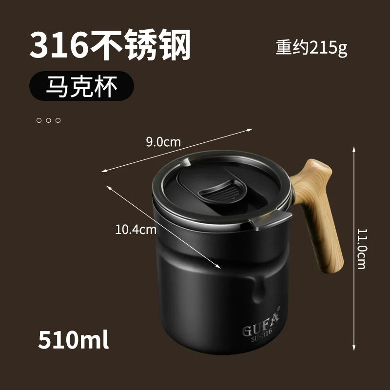 316 stainless steel mug with lid tea cup double layer anti scald anti drop cup home office coffee cup gift