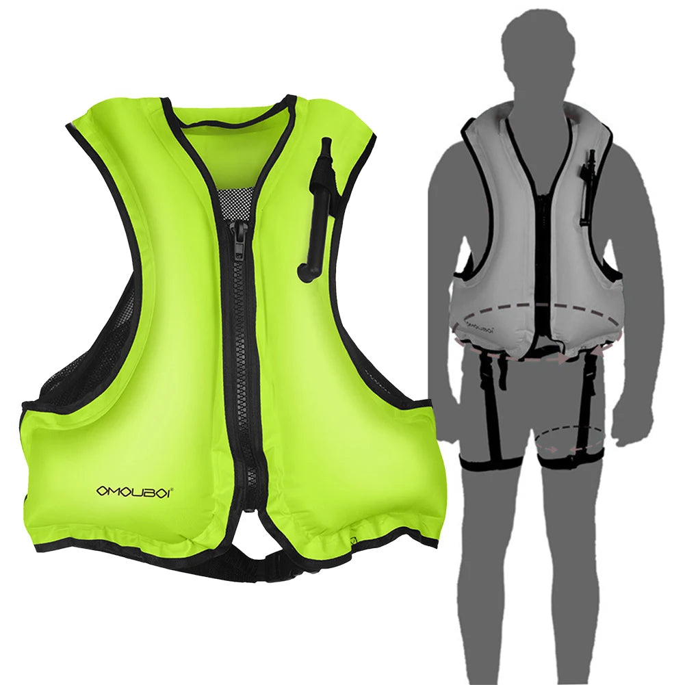 Inflatable Snorkeling Vest Adjustable Inflatable Buoyancy Vest Floating Life Vest for Snorkeling Swimming Kayaking Boating