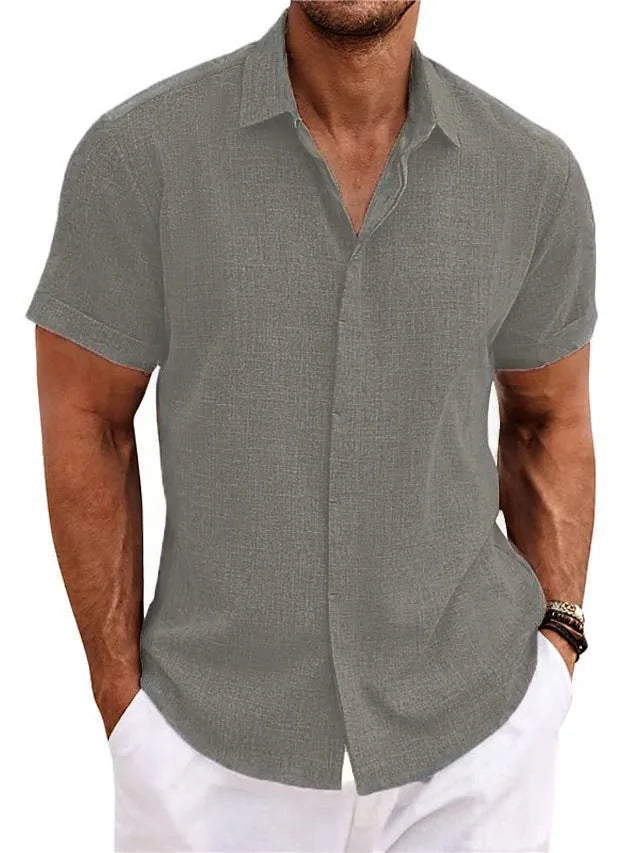 Men's Cotton Linen Short Sleeved Shirt Summer Casual Shirts Fashion Tops Men Clothing Streetwear