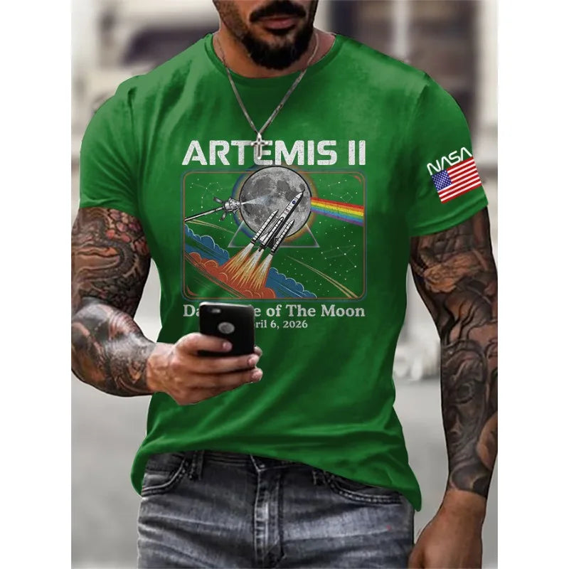 New Arrival Men's Artemis II Dark Side Of The Moon Print T-Shirts Summer Short Sleeve Casual Tops Round Neck Tees