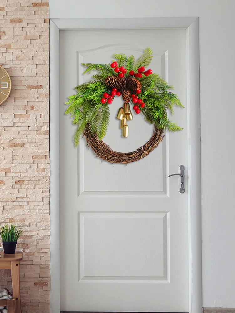 Christmas Atmosphere Decorative Garland  Hanging Xmas Tree Wreath Simulation with Pinecone Bell for Shopping Mall Outdoor