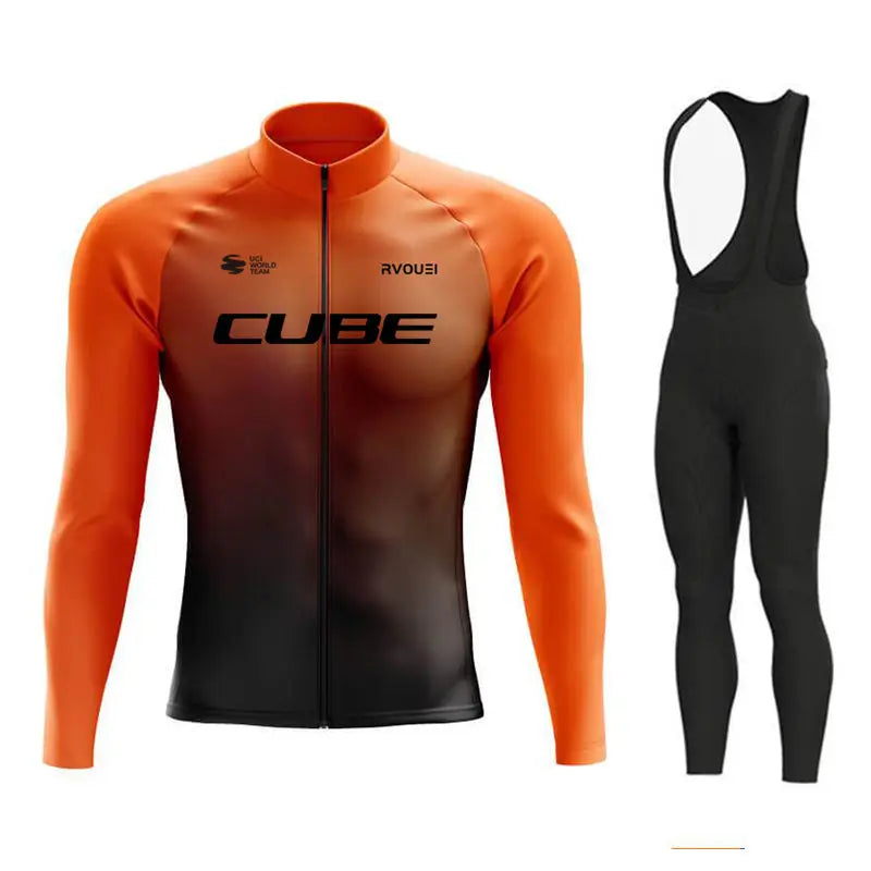 Breathable Team Long Sleeve Cycling Jersey Set Bib Pants  Bicycle Clothing MTB Bike Uniform Men Clothes
