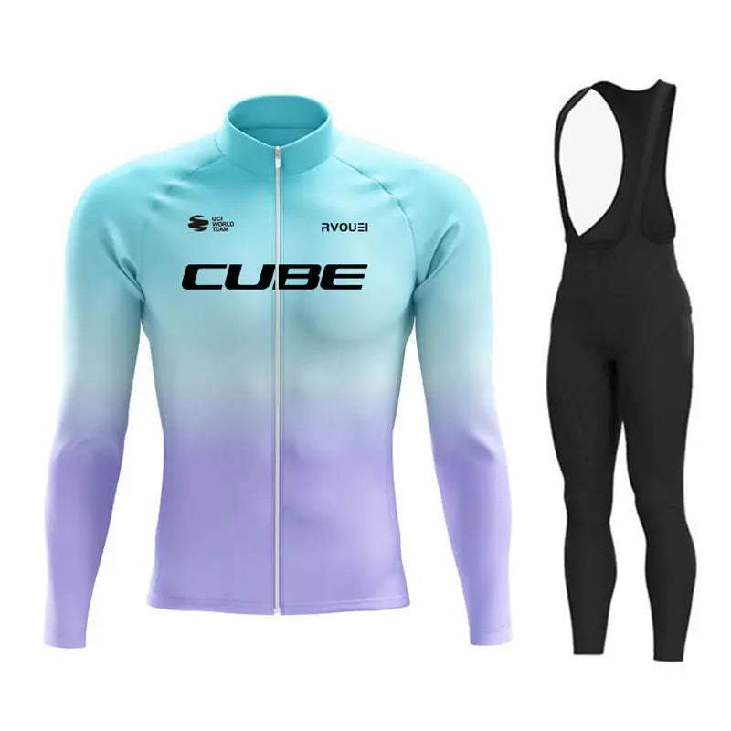 Breathable Team Long Sleeve Cycling Jersey Set Bib Pants  Bicycle Clothing MTB Bike Uniform Men Clothes