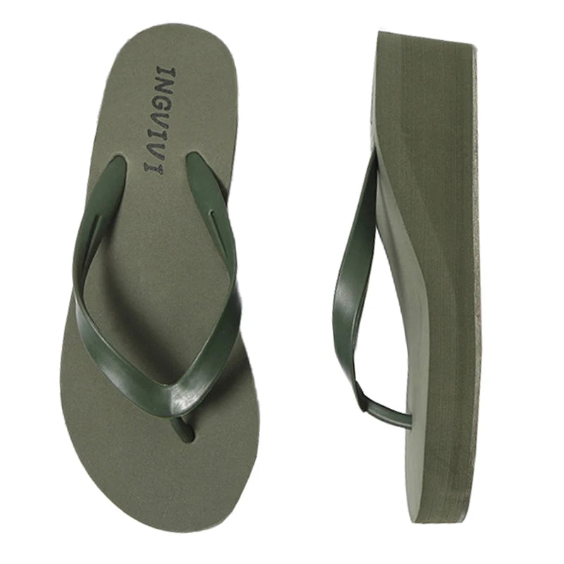 Women Flip Flops Wedges Casual Shinny Beach 3.5 Cm Height PVC Solid Summer Outside Slippers Soft Shoes