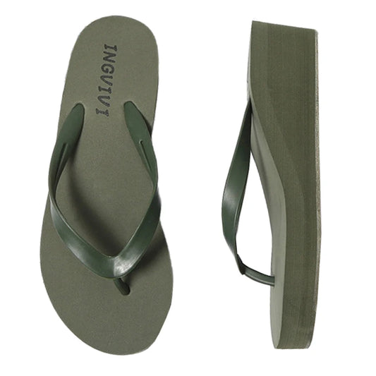 Women Flip Flops Wedges Casual Shinny Beach 3.5 Cm Height PVC Solid Summer Outside Slippers Soft Shoes