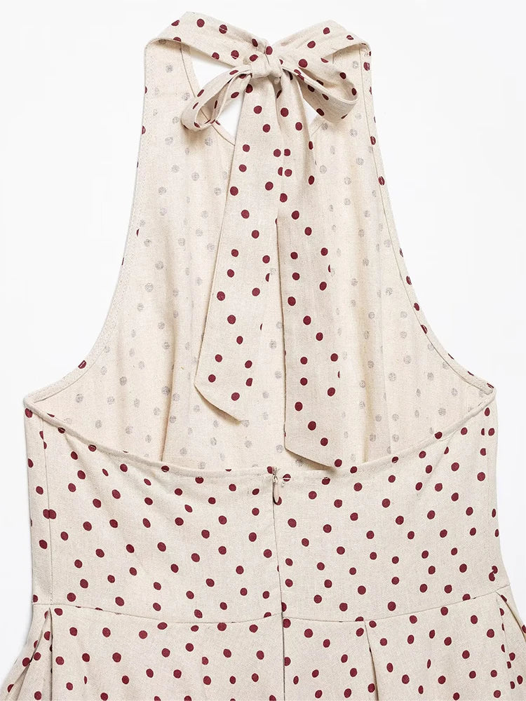 HH Women Summer Spring Fit Polka Dot Halter Neck Top Summer Sleeveless Peplum Linen Blend Blouse For Casual Summer Outfits