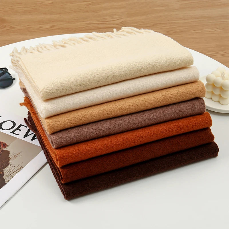 New Winer Warm Cashmere Scarf for Women Fashion Solid Thick Blanket Pashmina Shawl Wrap Female Bufanda Echarpe Foulard 2025