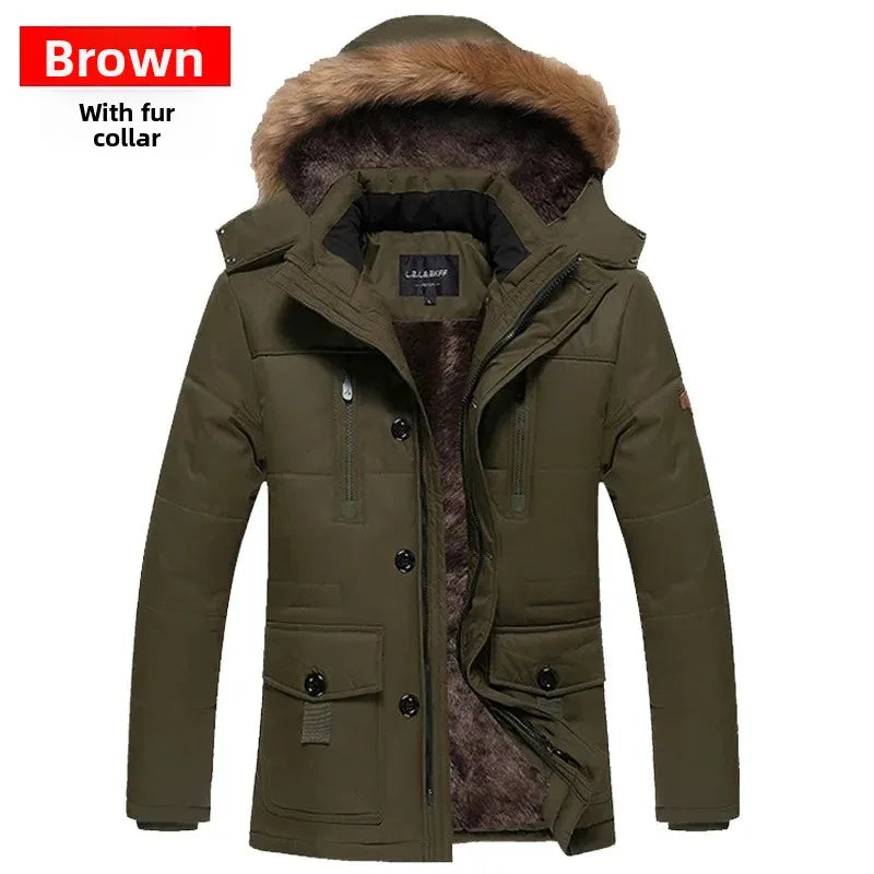 Thickened Casual Cotton Jacket Men's Warm Coat Long Style Leisure Fashion Outerwear Big Size Comfortable Winter Outerwear