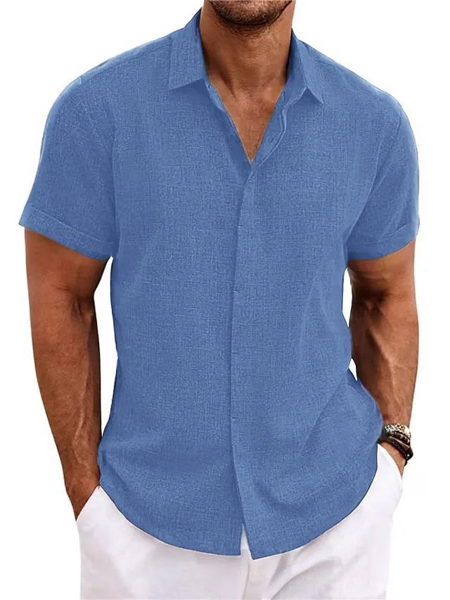 Men's Cotton Linen Short Sleeved Shirt Summer Casual Shirts Fashion Tops Men Clothing Streetwear