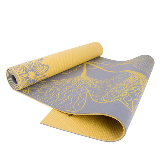 Double sided yoga mat, exercise mat, fitness equipment, 5mm, with straps, dahlia and ginkgo