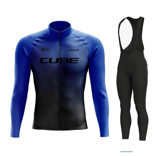 Breathable Team Long Sleeve Cycling Jersey Set Bib Pants  Bicycle Clothing MTB Bike Uniform Men Clothes
