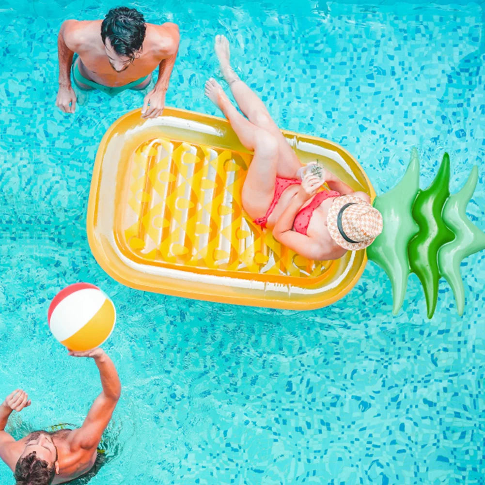 Pineapple Inflatable Hammock Bed Foldable Floating Water Recliner Mats Comfortable PVC Porous Exhaust Large Size for Summer Pool