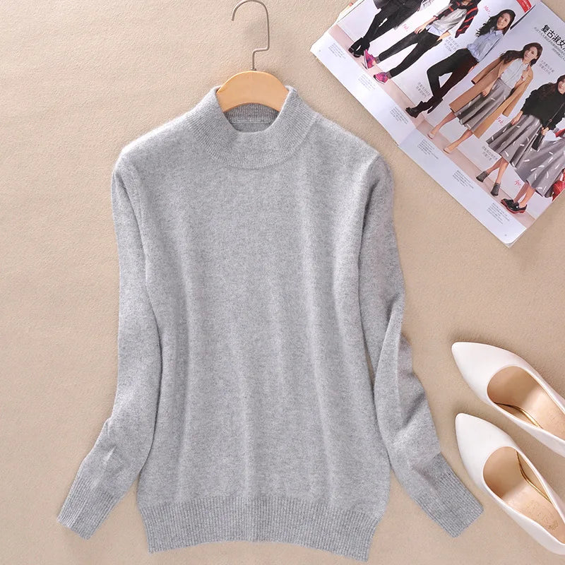 18 Colors Women Cashmere Sweater Pullovers Long Sleeve Pull Femme Half Turtleneck Pullover Women Jumpers