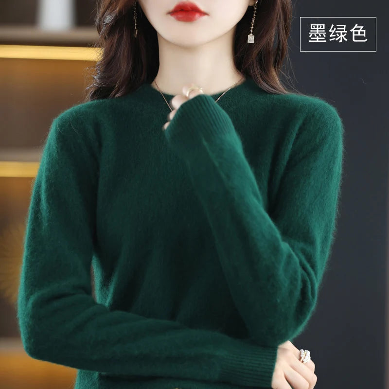 Autumn And Winter New Women's Semi-high-necked Mink Cashmere Sweater Wool Knitted Bottom Shirt