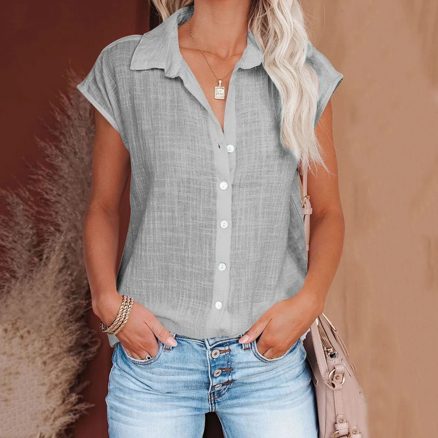 Cotton Linen Shirt Ladies Tops Tee Casual Thin Loose Woman T Shirt Summer Short Sleeve Solid T-Shirts Women Clothing Blouses
