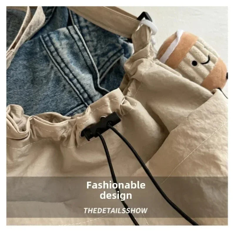 2024 New Large-capacity Waterproof Nylon Cloth Drawstring Pleated Shoulder Bag Travel Leisure Crossbody Bucket Bag