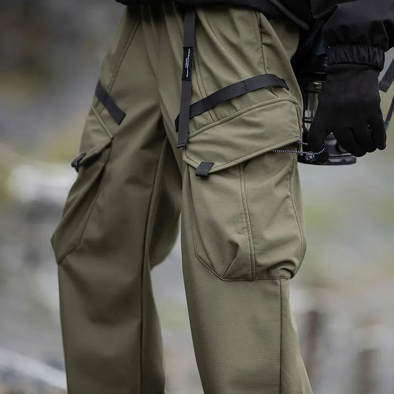 Winter Hiking Pants Men Outdoor Fleece Waterproof Windproof Mountaineering Trousers With Belt Large Pocket Camping Trekking Pant