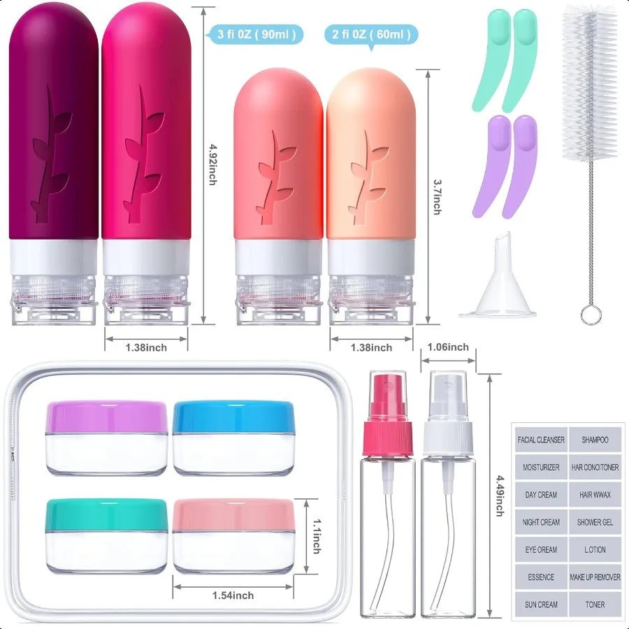 Travel Bottles for Toiletries Tsa Approved Silicone Containers for Toiletries Leak Proof Refillable Liquid 3oz 2oz Travel essen