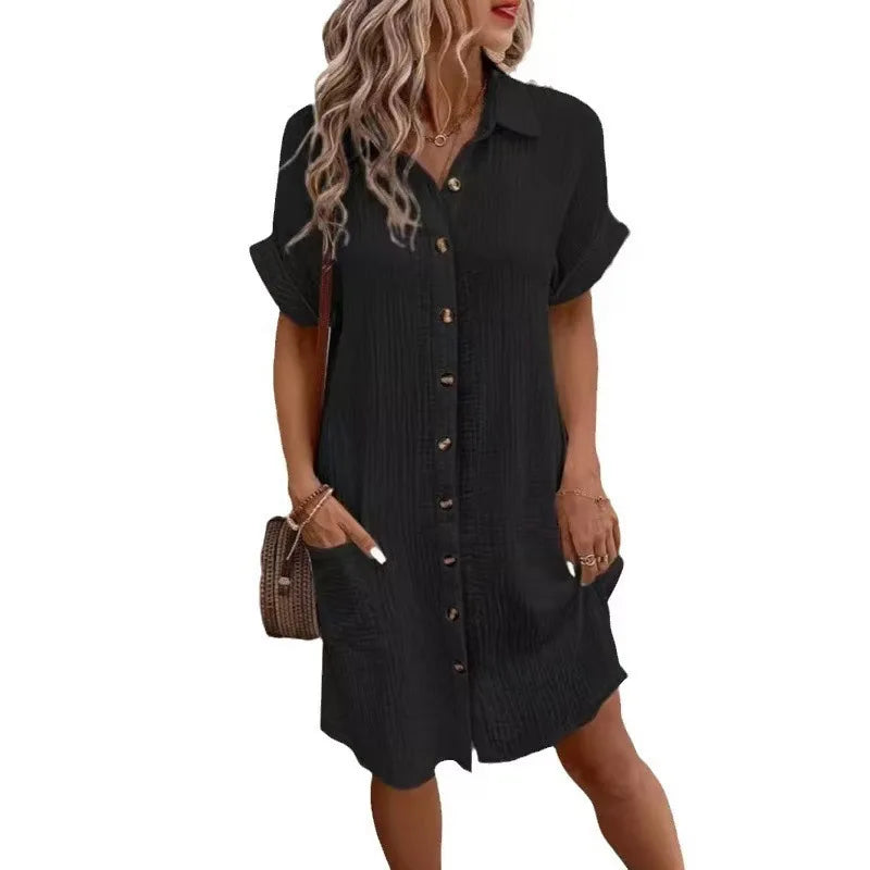 Fashion Casual Cotton Linen Style Dress Woman Short Sleeved Loose Dresses for Women Harajuku Long Shirts
