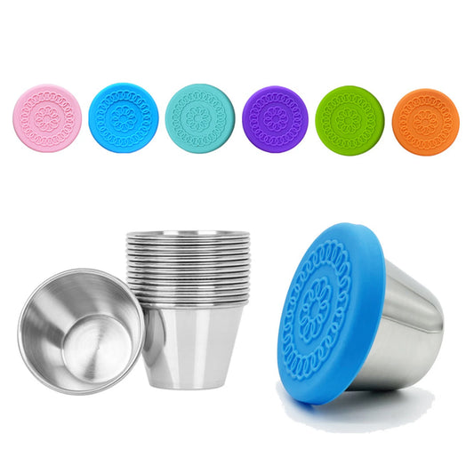 Salad Dressing Cups Sauce Container Reusable Leakproof 304 Stainless Steel Condiment Containers With Silicone Lids