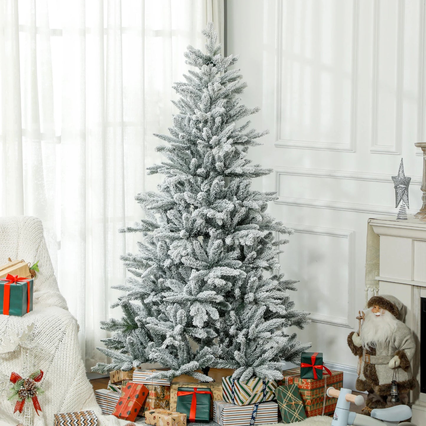 6 Foot Snow Flocked Artificial Christmas Tree, Easy Assembly