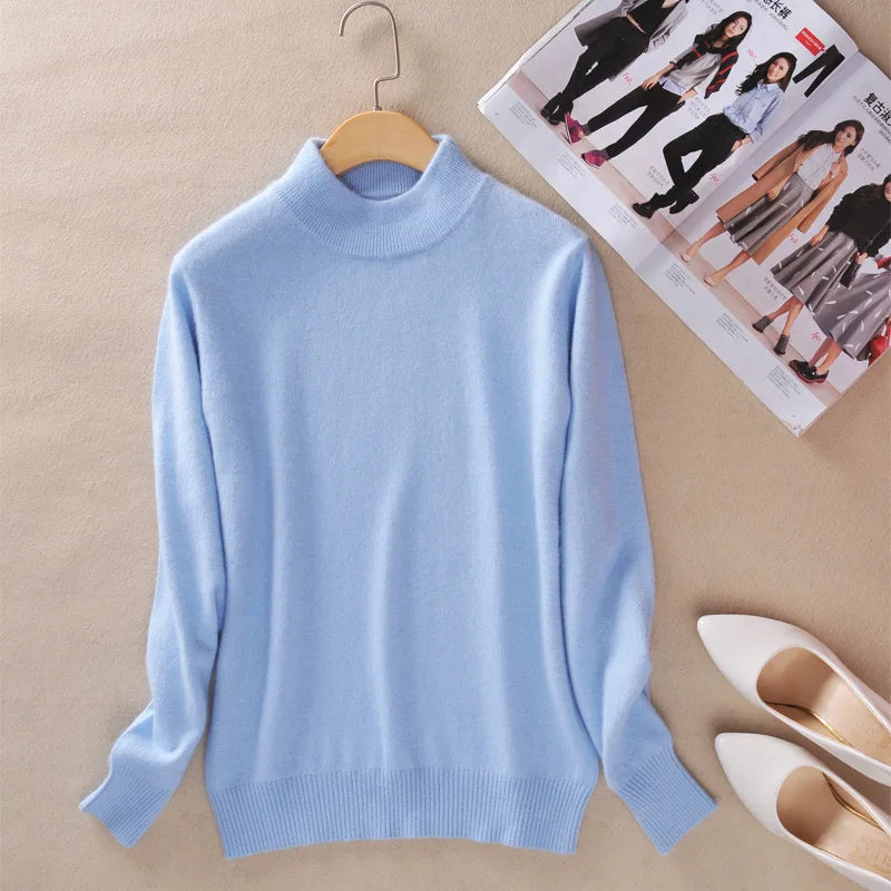 18 Colors Women Cashmere Sweater Pullovers Long Sleeve Pull Femme Half Turtleneck Pullover Women Jumpers