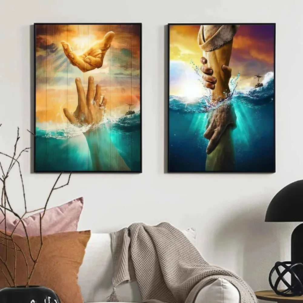 Canvas Painting Jesus The Hand of God Posters Christian Jesus Give Me Your Hand Wall Art Pictures Prints Home Decor Cuadros