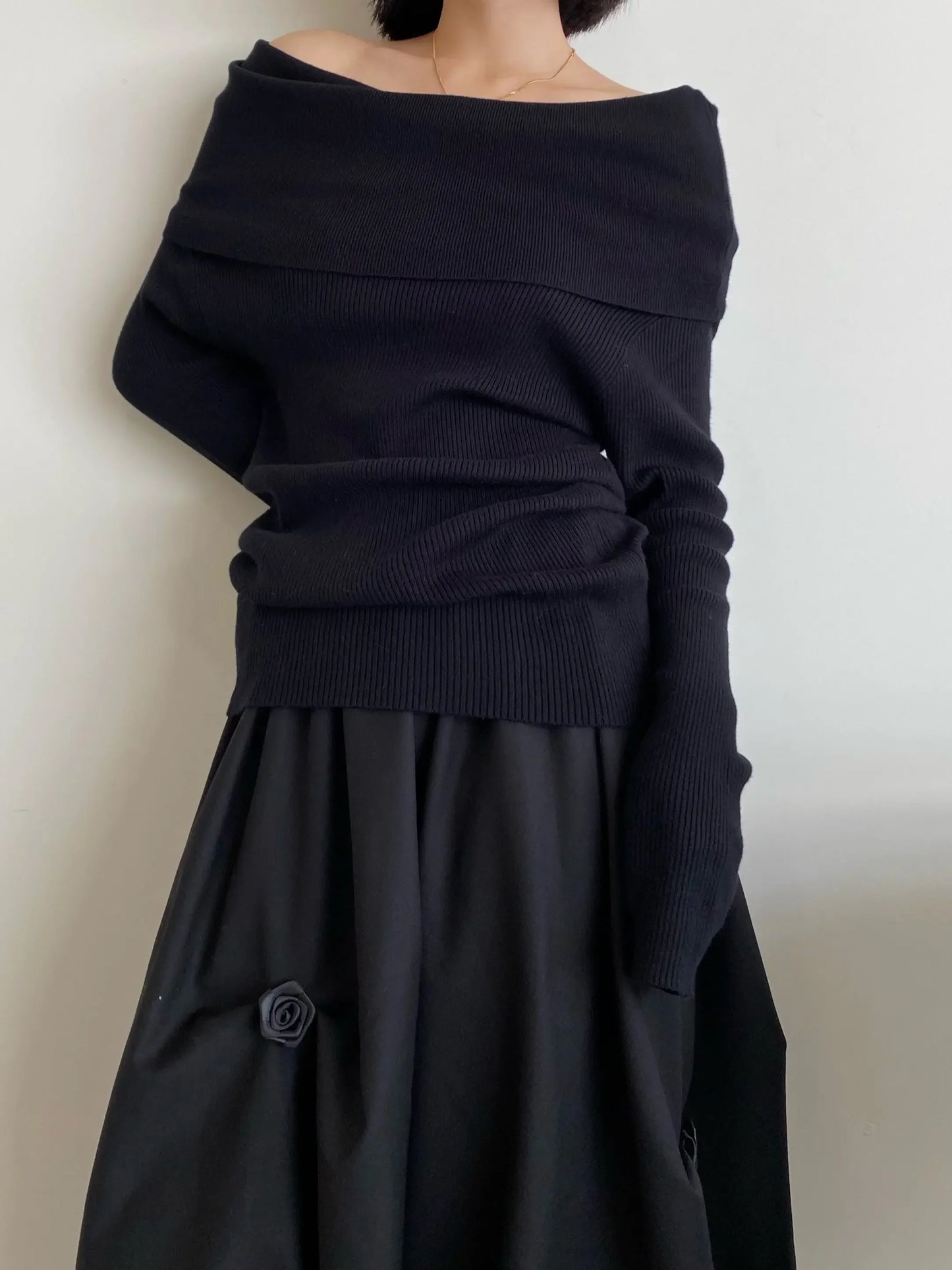 2026 Elegant Vintage Knitted Solid Jumper Autumn Winter Off Shoulder Women Sweaters High Stretch Top Soft Chic Pullovers