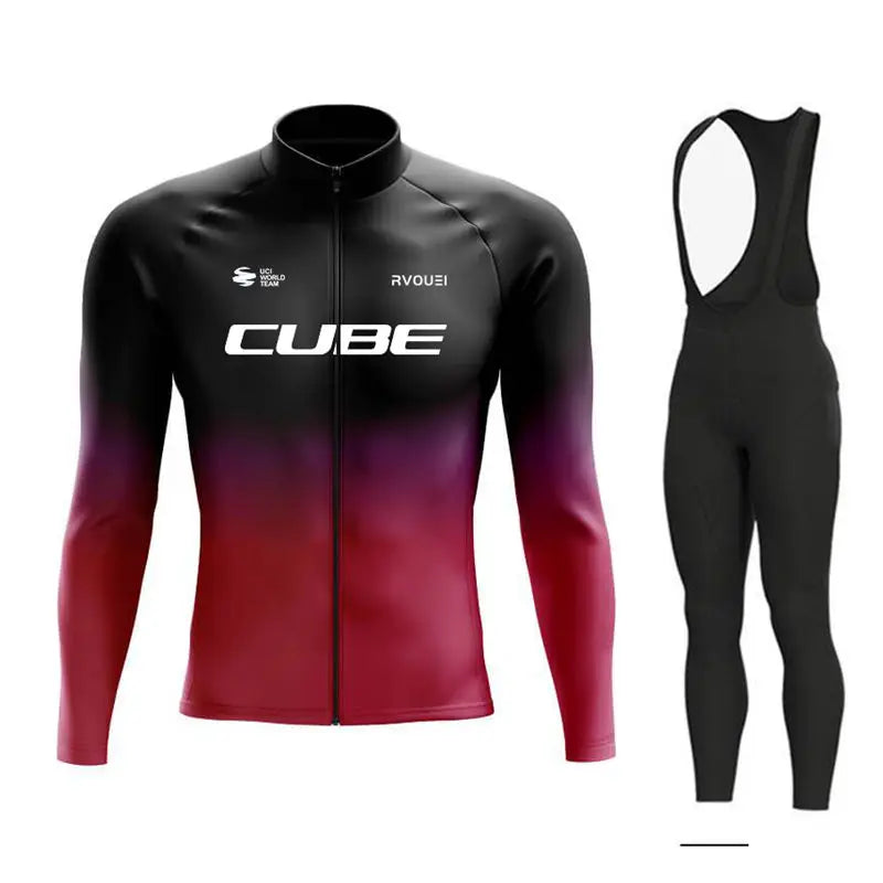 Breathable Team Long Sleeve Cycling Jersey Set Bib Pants  Bicycle Clothing MTB Bike Uniform Men Clothes
