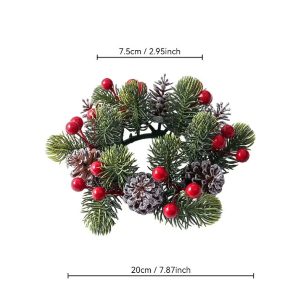 Christmas Candle Wreath Dining Table Decors Classic Red Berries Pinecone Centerpiece Garland Multifunctional Candle Holder 2025