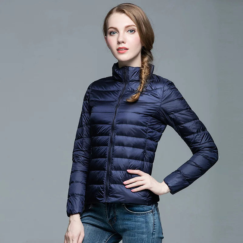 Women Short Puffer Jacket 2026 New Fashion Stand Collar Lightweight Water-Resistant Packable Female Down Parka Casual Coat