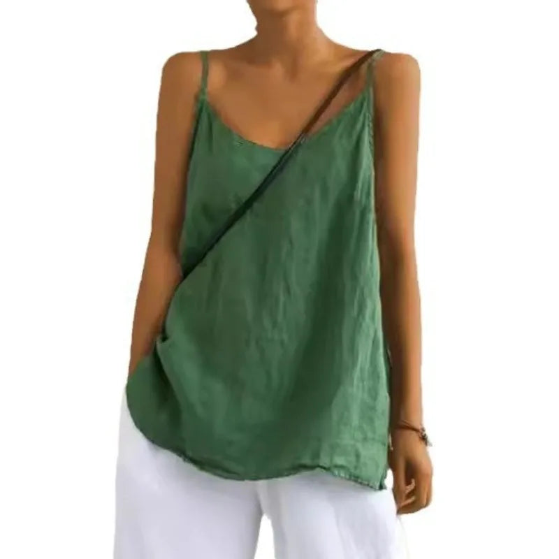 Women's Summer Thin Cotton Linen Style Camisole Fashion Sling Tops T-shirt Women Clothing Casual Tank Top Streetwear