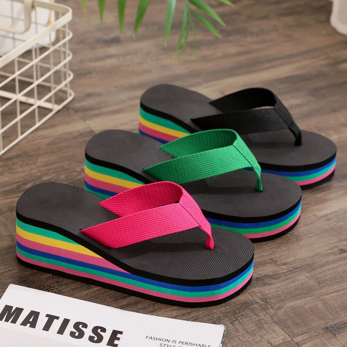 Women's Summer Flip Flops Wedges Fashion Platform Slides High Heel 5cm Thick Bottom Beach Slippers for Holiday