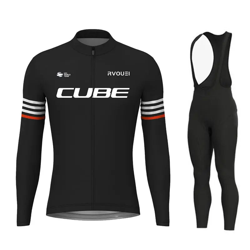Cube Team Breathable Long Sleeve Men Cycling Jersey Set MTB Bike Clothing Autumn Bicycle Clothes