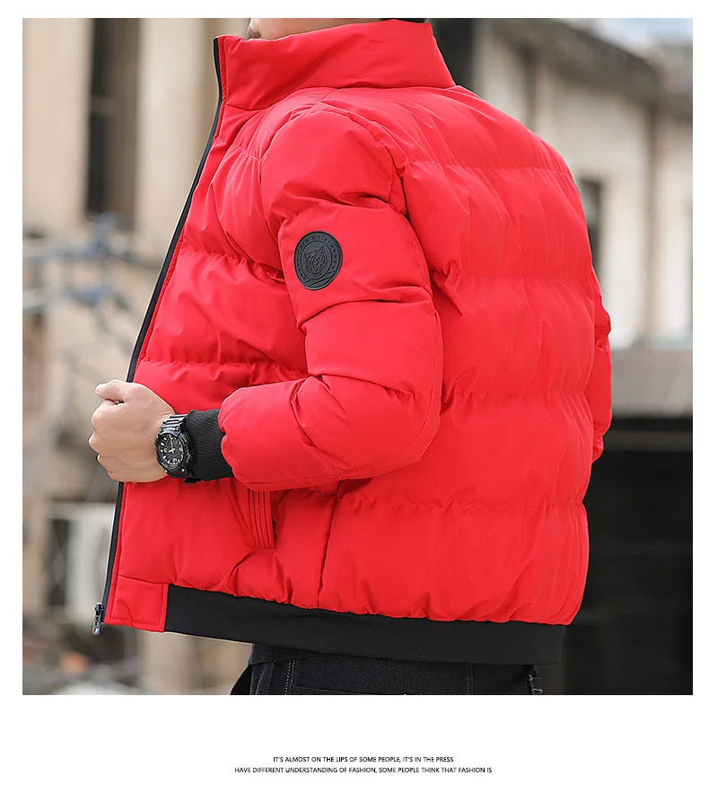 Men's Lightweight Warm Jacket Standing Collar Casual Horizontal Stripe down  Winter Outerwear Windbreaker Thick Parkas M-5XL