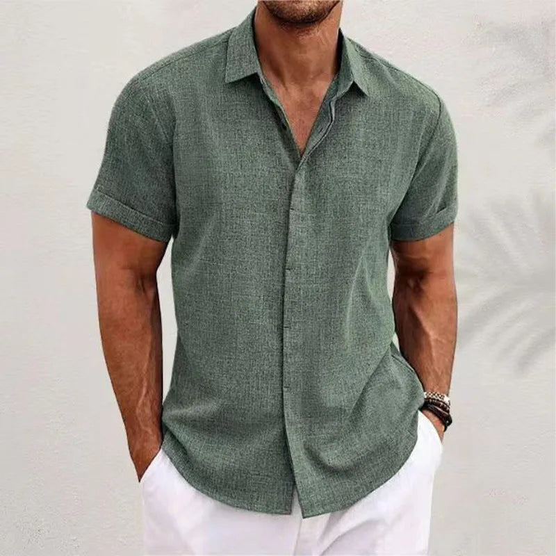 Men's Cotton Linen Short Sleeved Shirt Summer Casual Shirts Fashion Tops Men Clothing Streetwear
