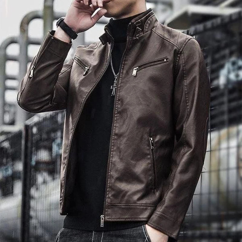 Men Leather Suit Jacket Men Slim Fit Short Coat Men Fashion Leather Jacket Streetwear Casual Blazer Jackets Male Outerwear