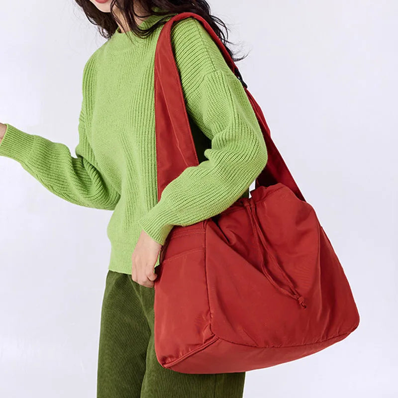 New Elegant Autumn Winter Women Tote Bag Large Solid Color Soft Drawstring Crossbody Bag Commuting Shopping Travel Shoulder Bags