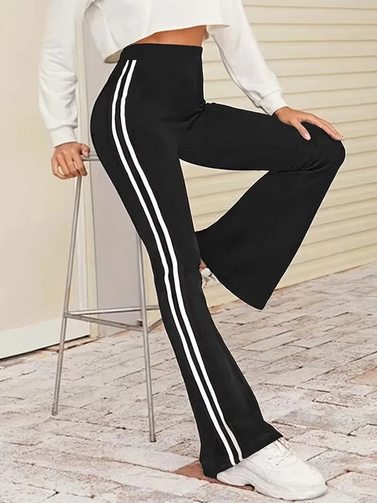 1Pcs Striped Yoga Pant Black Red Women' Elastic Soft Pants Yoga Pants Flared Pants Sports Pants Fitness Sports Flare Pants