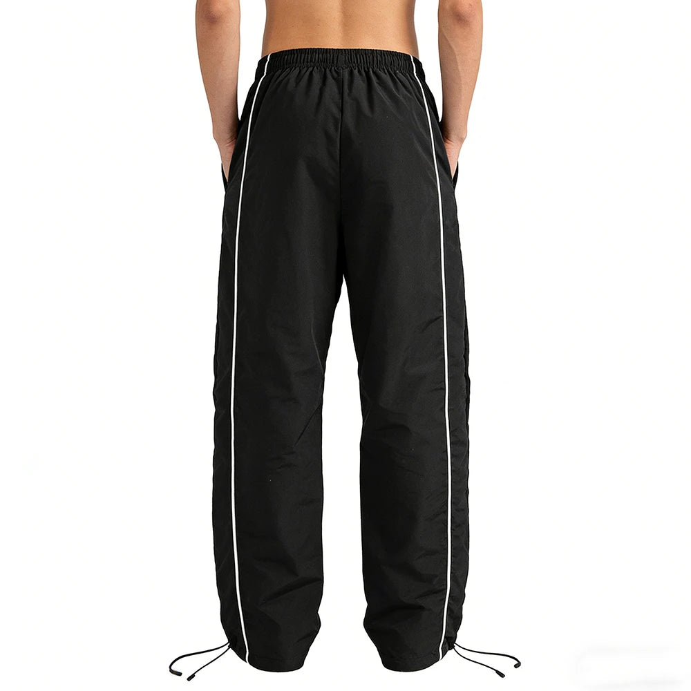 Men's Black Baggy Track Pants White Side Stripe Adjustable Hem Drawstring Four Seasons Outdoor Recreation Trekking Gym Training