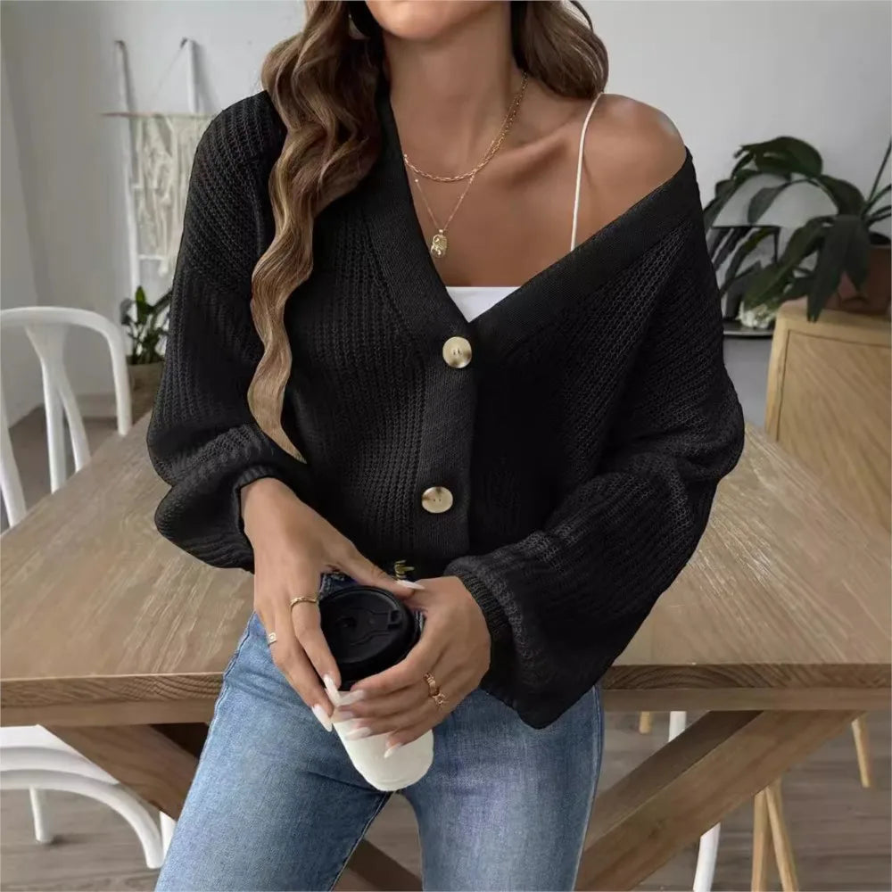 2026 autumn long Loose Knitted cardigan woman sweaters all-match coat casual homewear cardigans solid color Button Outerwear