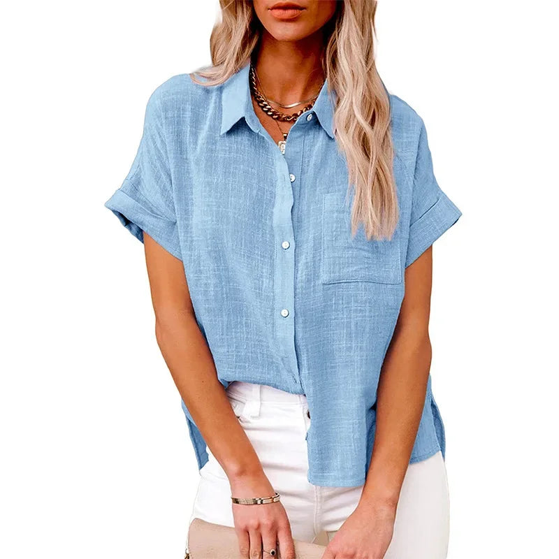 Short Sleeve Tops Tee Women Blouses Summer Loose Ladies T-Shirts Cotton Linen Blouse Woman Clothing Casual T Shirt