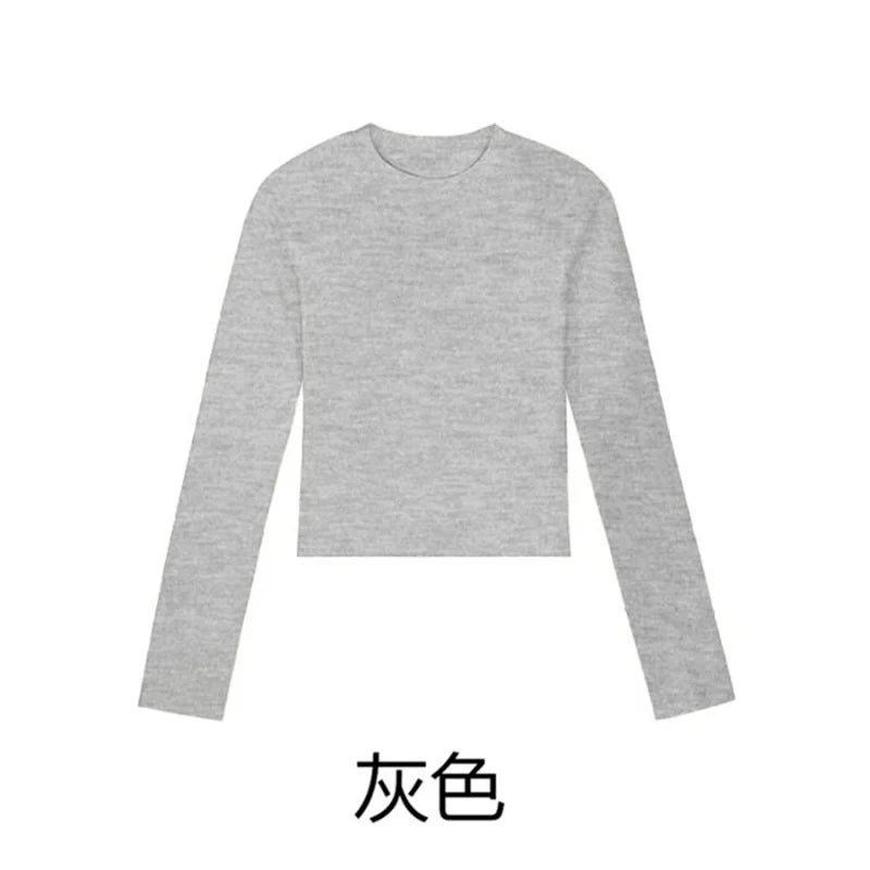 Cotton O Neck Long Sleeve Shirt Women Sexy Cropped Tops 2025 Autumn Black Casual Skinny Slim Basic Woman T Shirts White Clothing