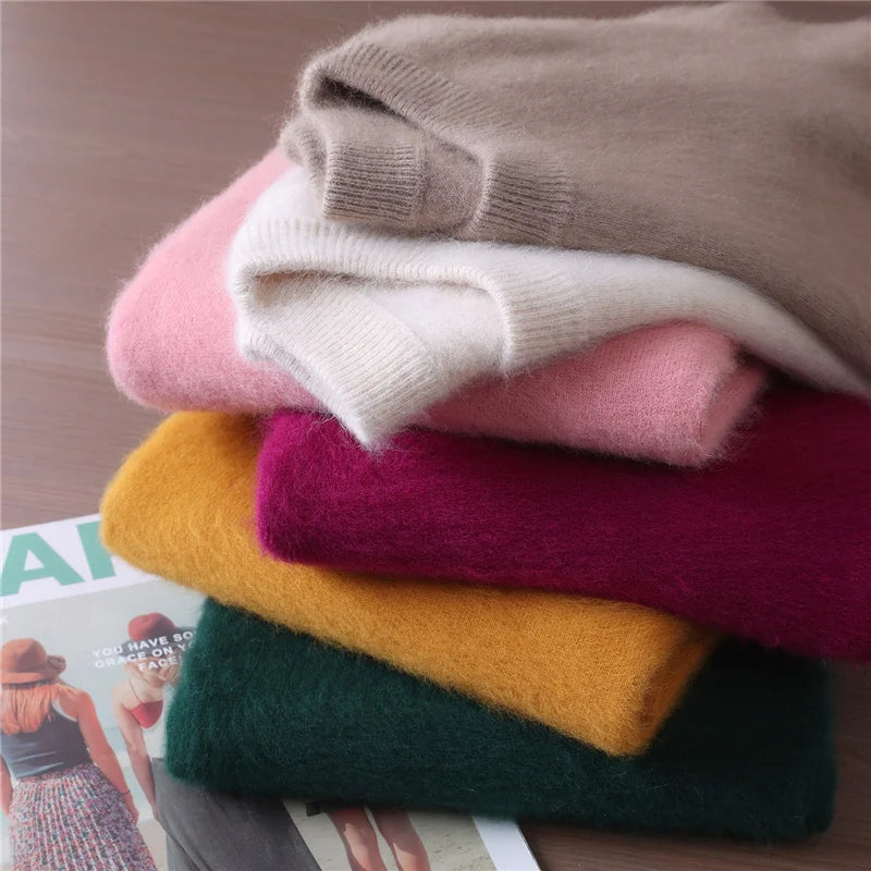 Autumn And Winter New Women's Semi-high-necked Mink Cashmere Sweater Wool Knitted Bottom Shirt
