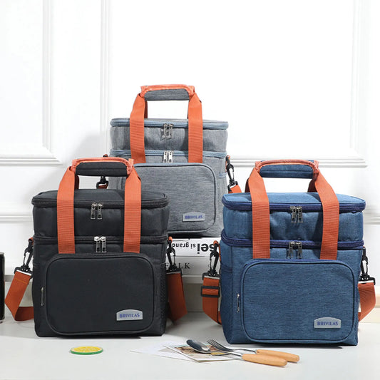 1PC Double Layer Lunch Bag Large Capacity Thermal Insulation Lunch Bags Leakproof Cooler Tote For Men Women Work Picnic School