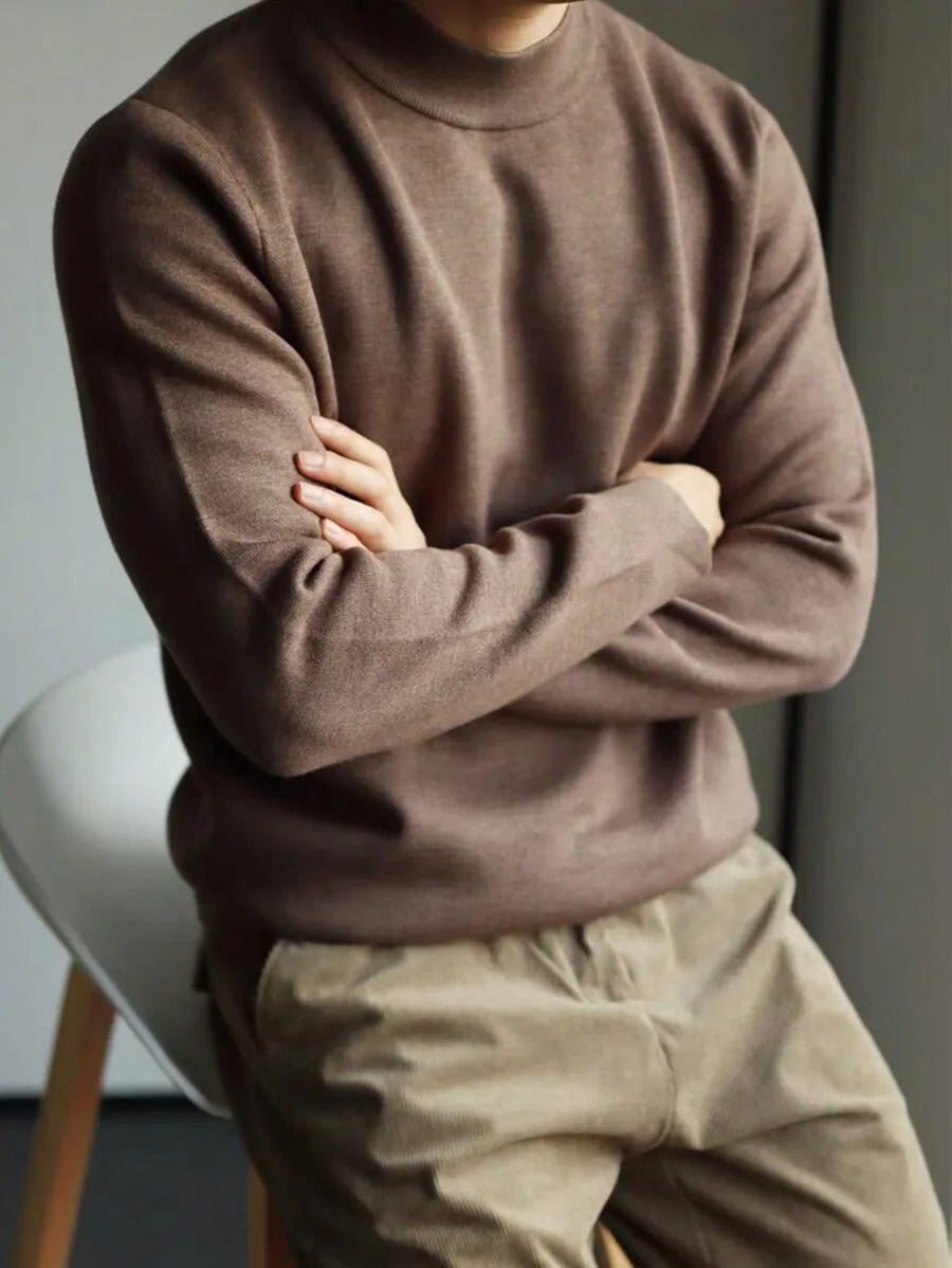 Men's Black Loose Fit Long Sleeve Turtleneck Sweater for Autumn Winter