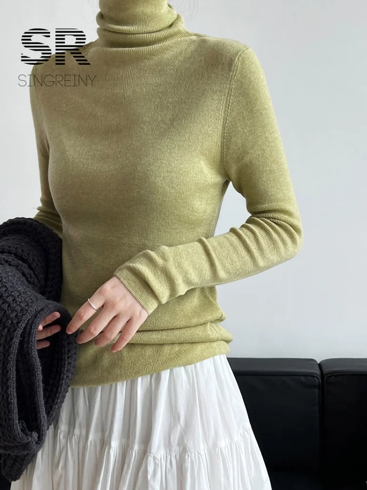 Winter Wool Basics Knitted Top 2026 Women Turtleneck Long Sleeves Slim Warm Pullovers Autumn Solid Cashmere Sweater